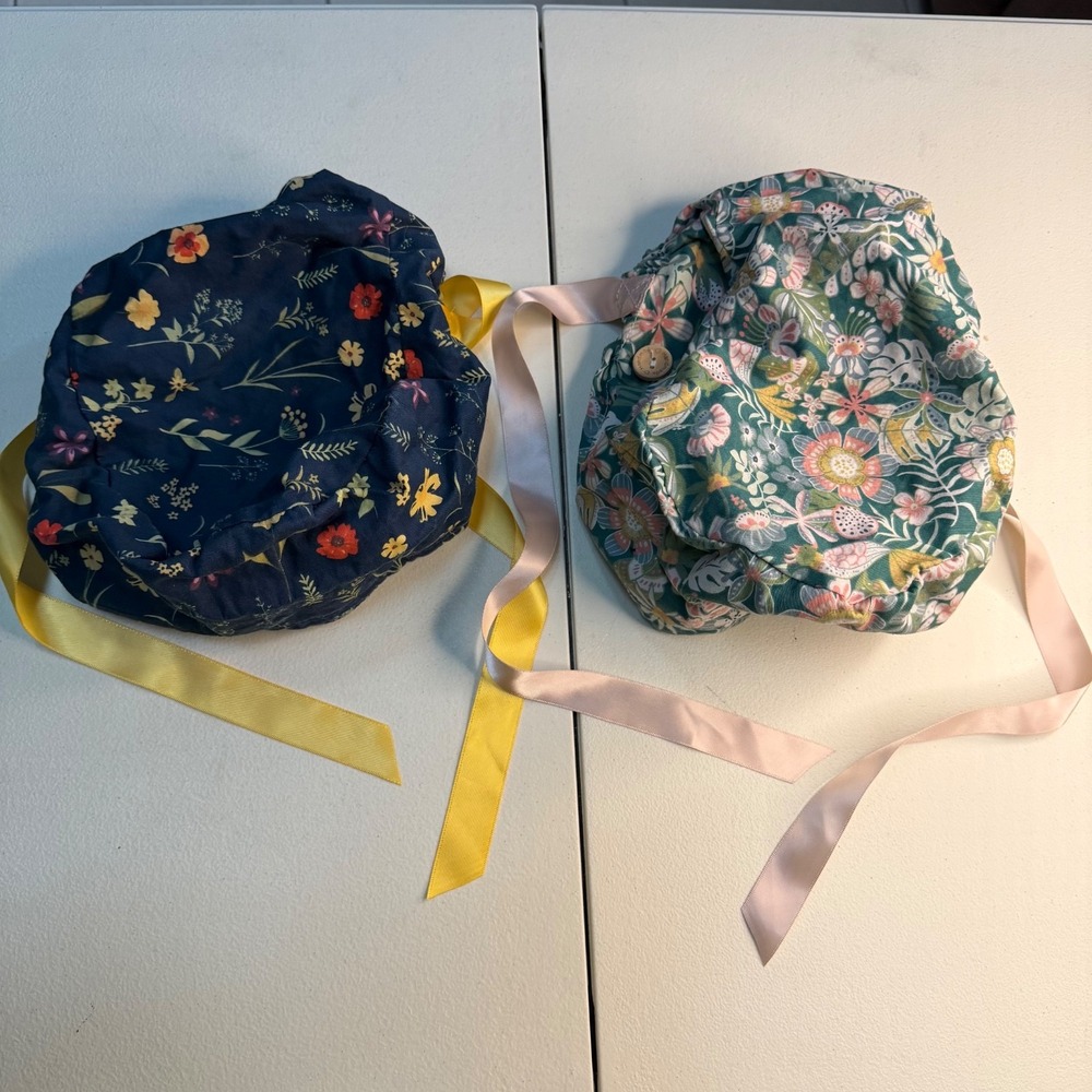 2 Floral Surgical Scrub Caps w/ Ribbon Tie